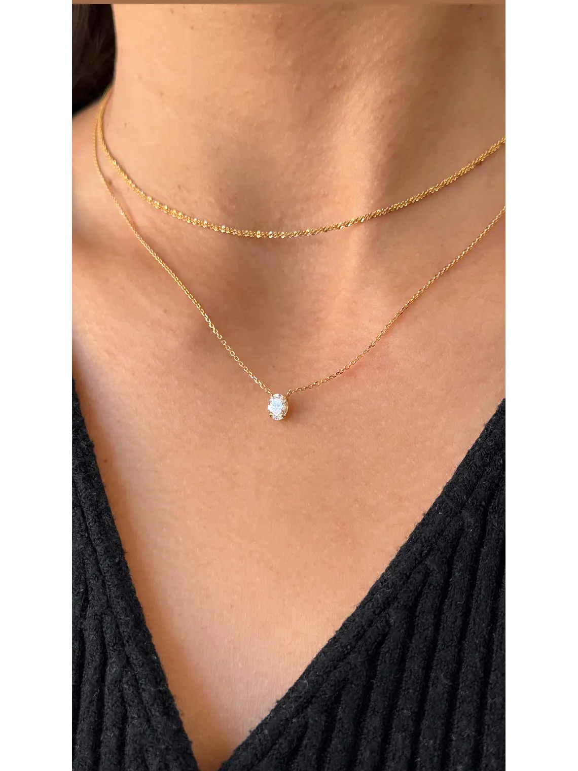 Collar Punto de Luz Diamante Ovalado 30 Puntos Oro Amarillo 18K 3