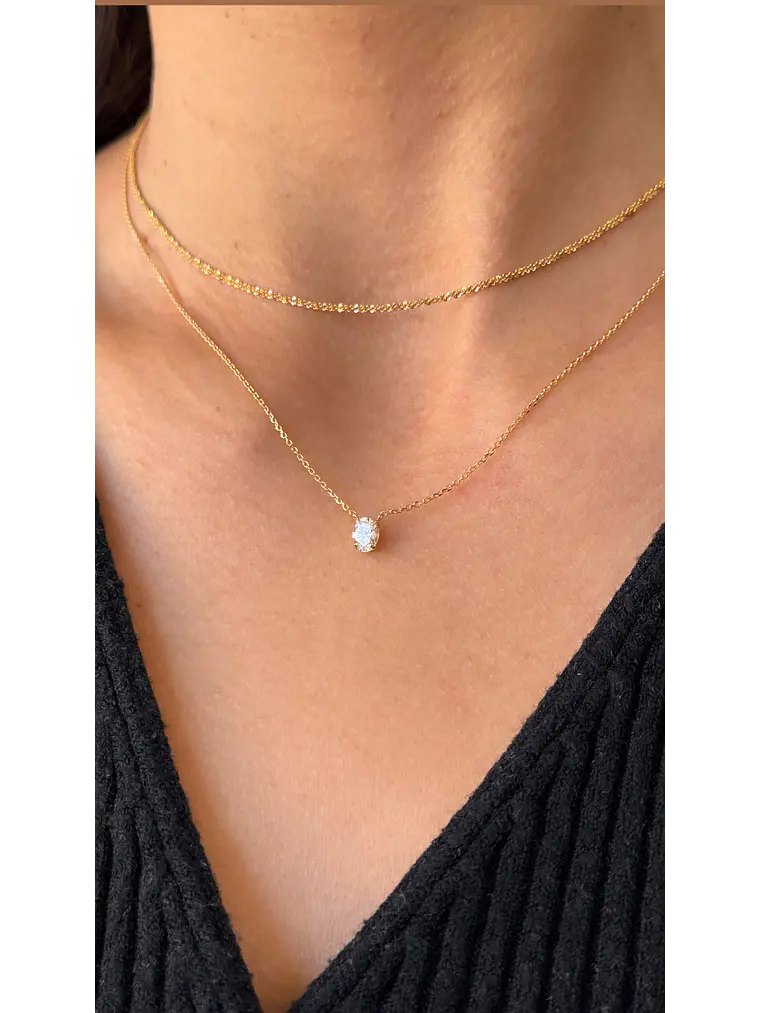 Collar Punto de Luz Diamante Ovalado 30 Puntos Oro Amarillo 18K 3