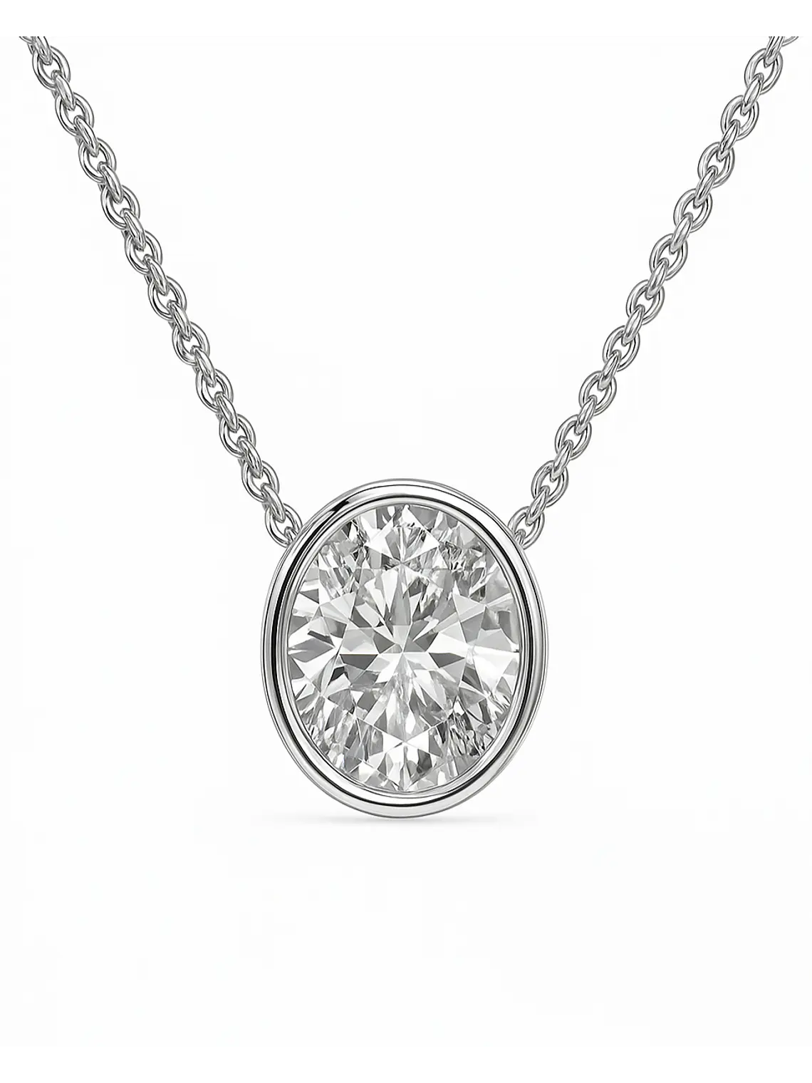 Collar Punto de Luz Diamante Ovalado Bisel en Oro Blanco 18K 3