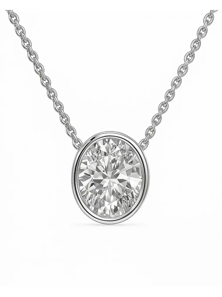 Collar Punto de Luz Diamante Ovalado Bisel en Oro Blanco 18K 3