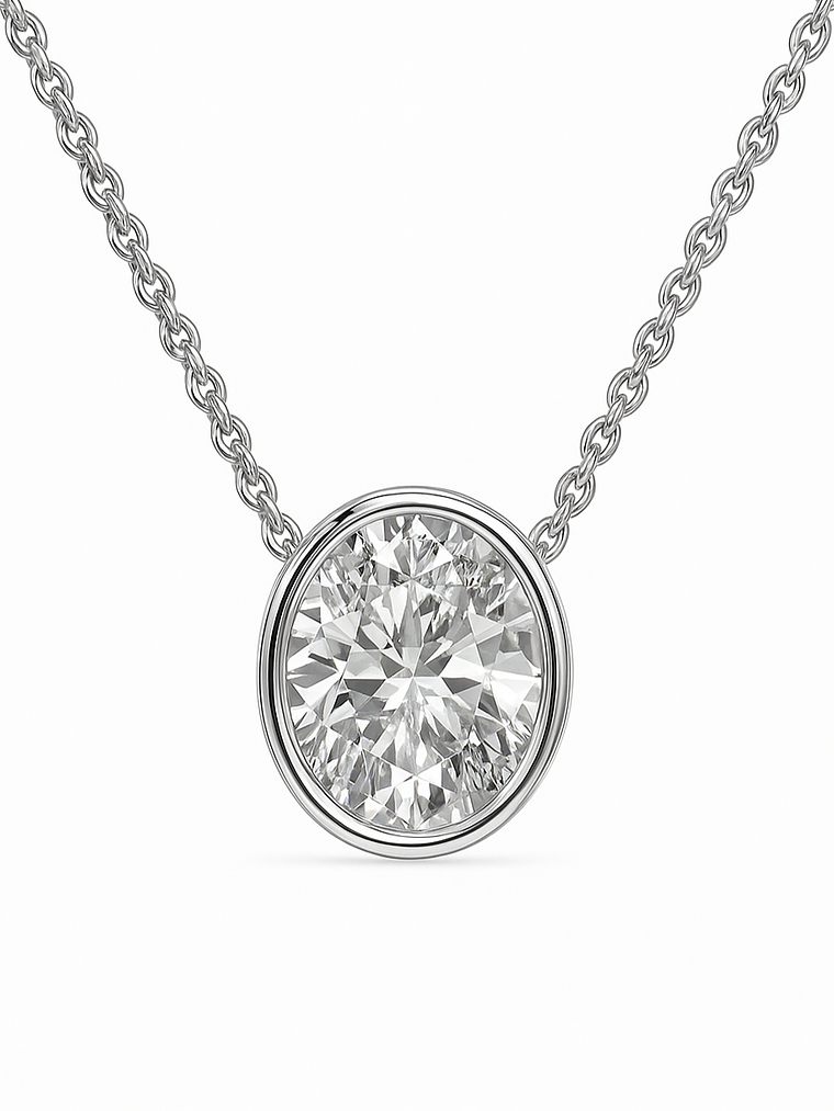 Collar Punto de Luz Diamante Ovalado Bisel en Oro Blanco 18K 3