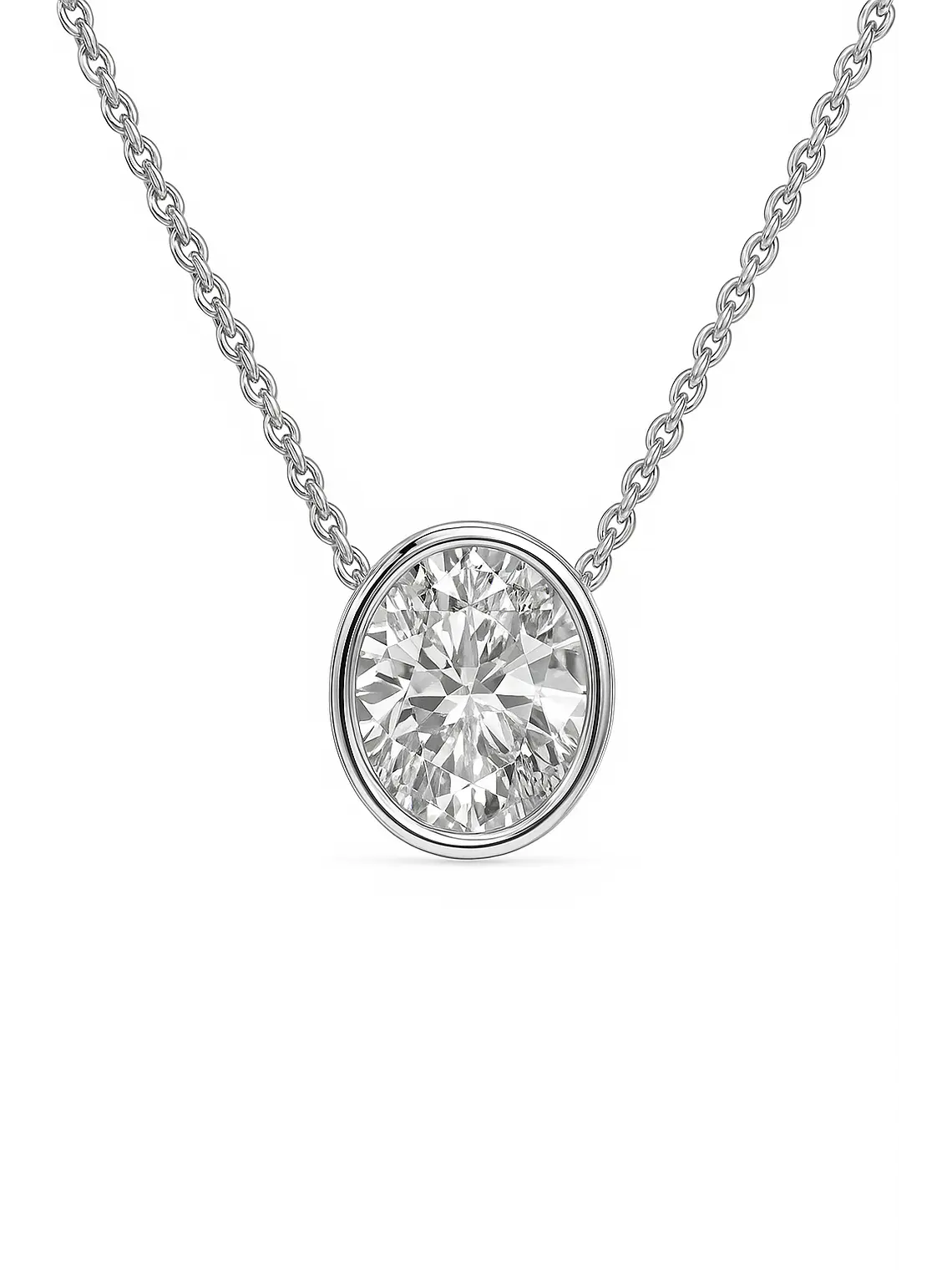 Collar Punto de Luz Diamante Ovalado Bisel en Oro Blanco 18K 1