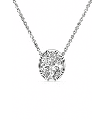 Collar Punto de Luz Diamante Ovalado Bisel en Oro Blanco 18K