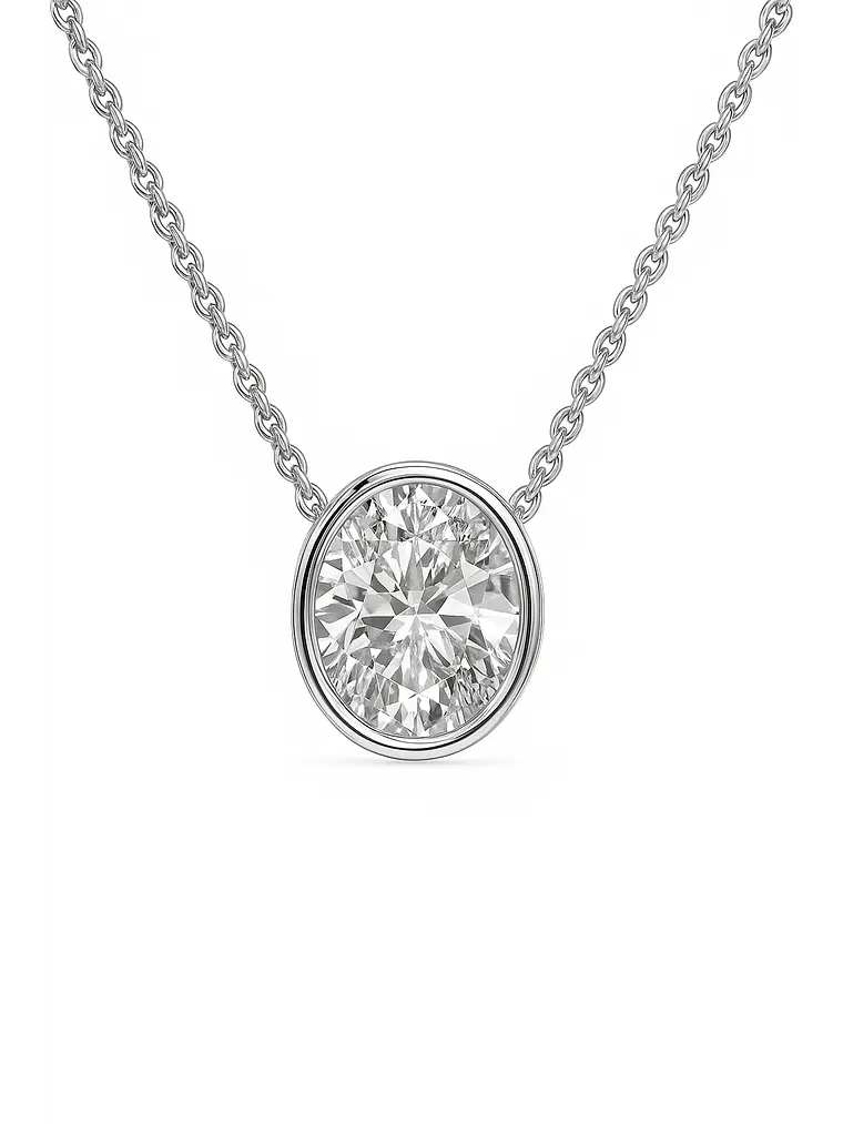 Collar Punto de Luz Diamante Ovalado Bisel en Oro Blanco 18K 1