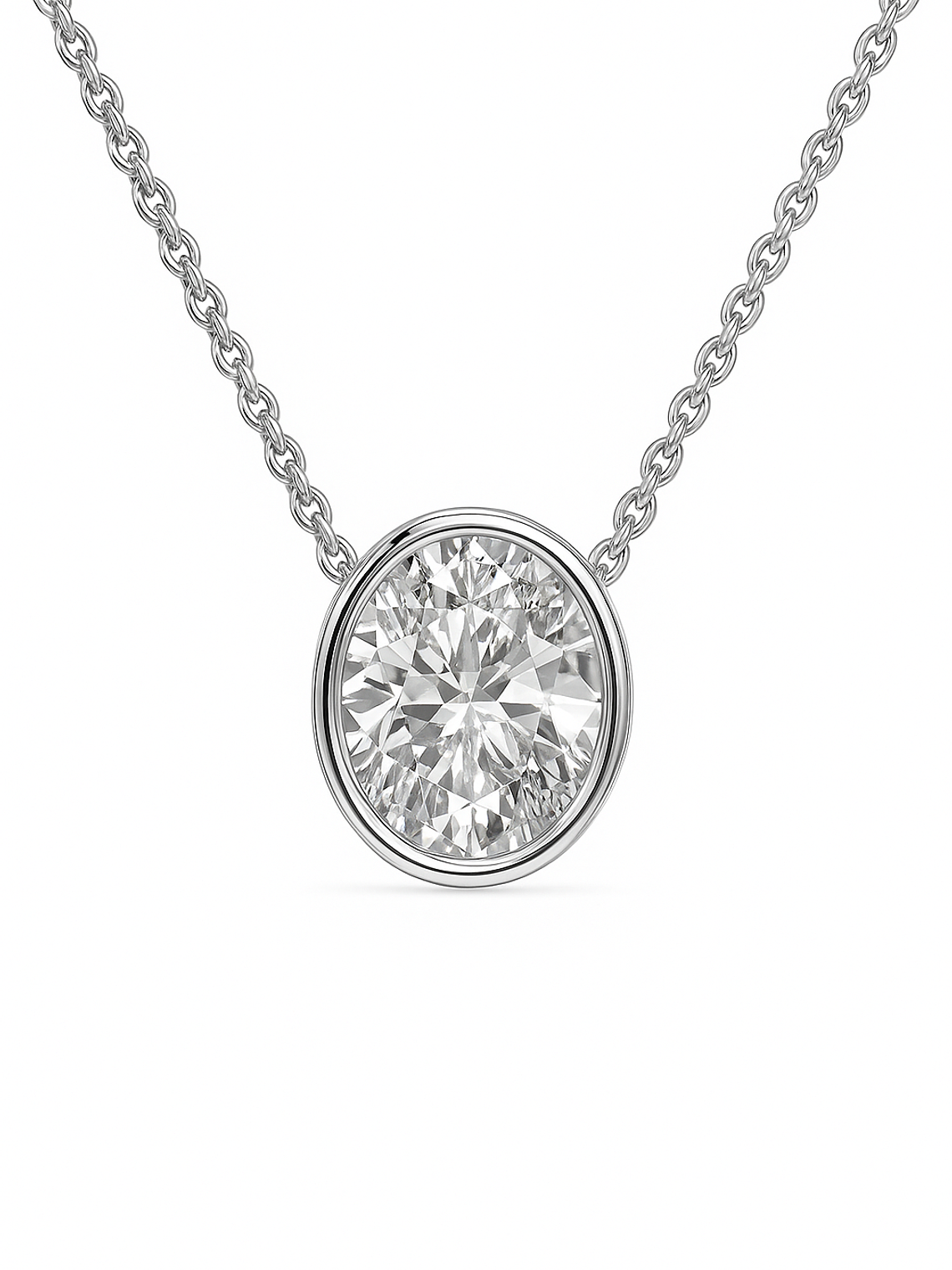 Collar Punto de Luz Diamante Ovalado Bisel en Oro Blanco 18K 1