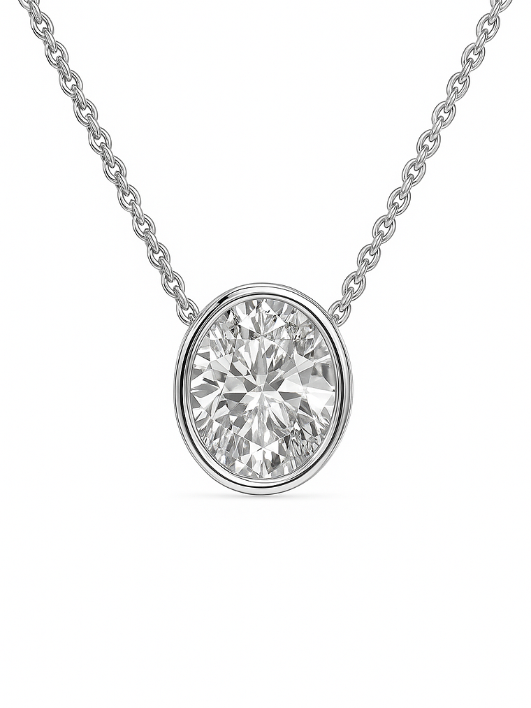 Collar Punto de Luz Diamante Ovalado Bisel en Oro Blanco 18K 1