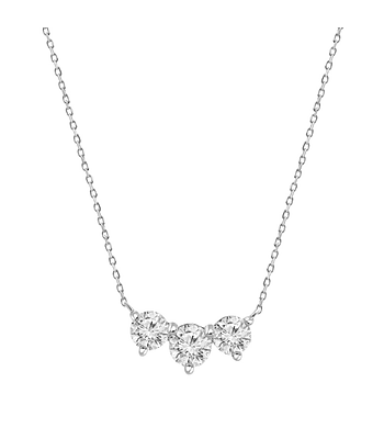 Collar Tricillo 3 Diamantes Flotantes en Oro Blanco 18K