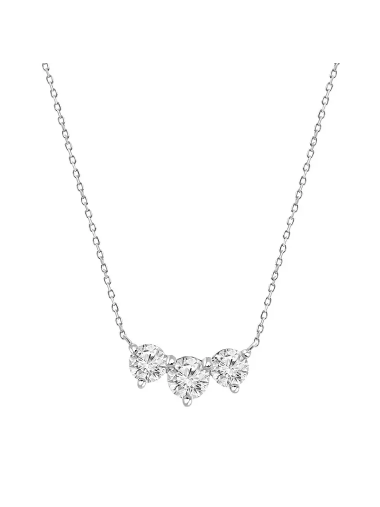 Collar Tricillo 3 Diamantes Flotantes en Oro Blanco 18K 1