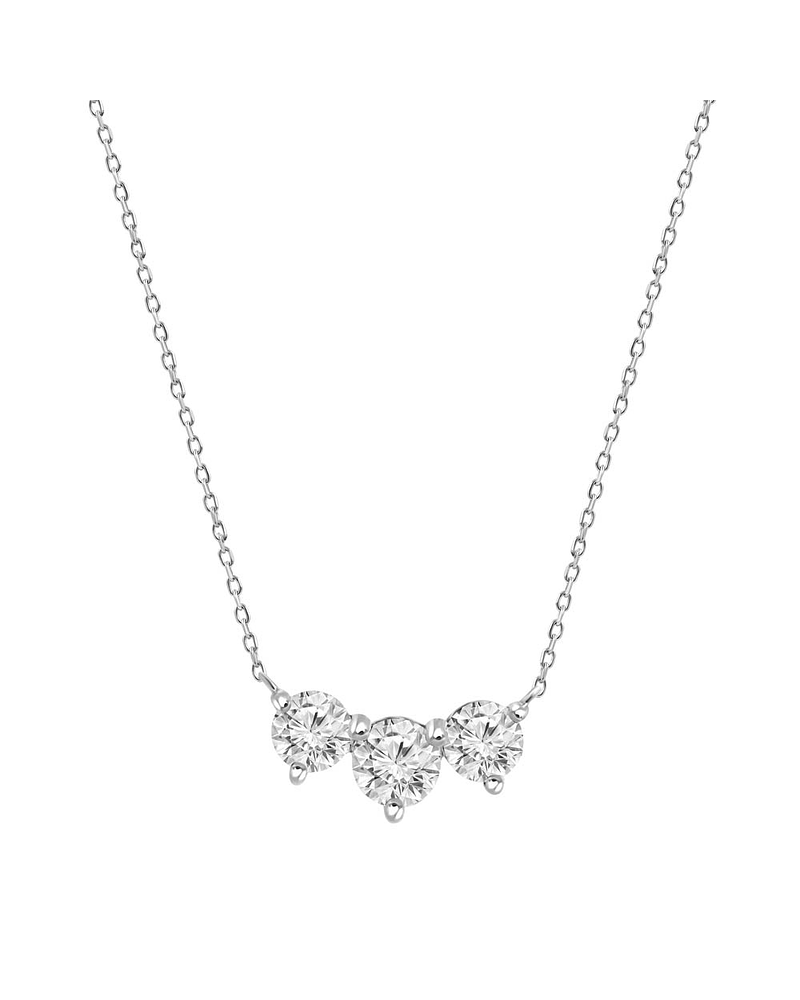 Collar Tricillo 3 Diamantes Flotantes en Oro Blanco 18K