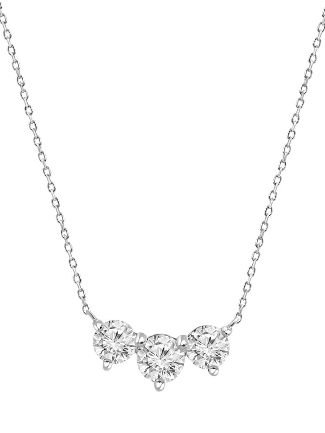 Collar Tricillo 3 Diamantes Flotantes en Oro Blanco 18K 1