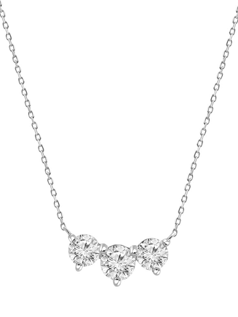 Collar Tricillo 3 Diamantes Flotantes en Oro Blanco 18K 1