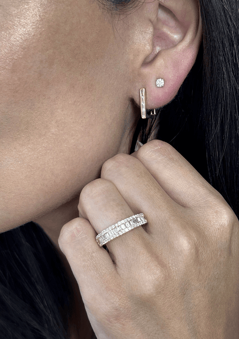 Aros Argollas Cuadradas Diamantes Baguette Oro Amarillo 18K