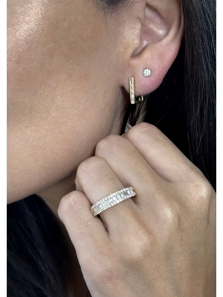 Aros Argollas Cuadradas Diamantes Baguette Oro Amarillo 18K 2