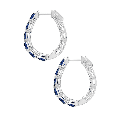 Aros Argollas Zafiros y Diamantes Dentro y Fuera Oro Blanco 18K