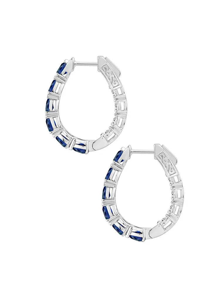 Aros Argollas Zafiros y Diamantes Dentro y Fuera Oro Blanco 18K 2
