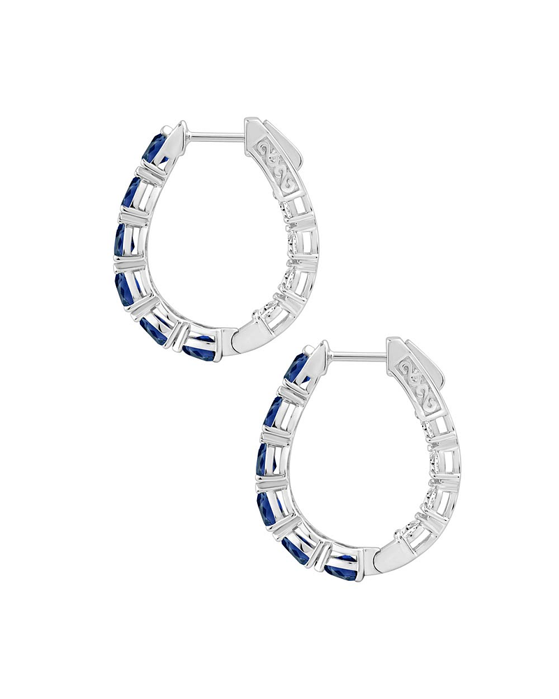 Aros Argollas Zafiros y Diamantes Dentro y Fuera Oro Blanco 18K