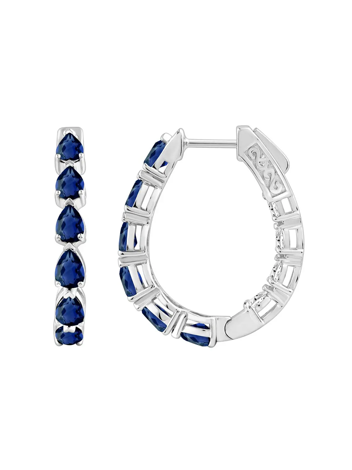 Aros Argollas Zafiros y Diamantes Dentro y Fuera Oro Blanco 18K 1