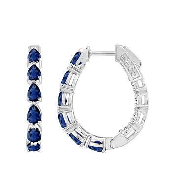 Aros Argollas Zafiros y Diamantes Dentro y Fuera Oro Blanco 18K