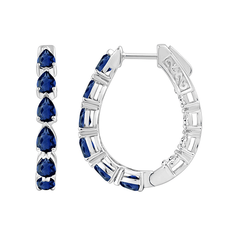 Aros Argollas Zafiros y Diamantes Dentro y Fuera Oro Blanco 18K