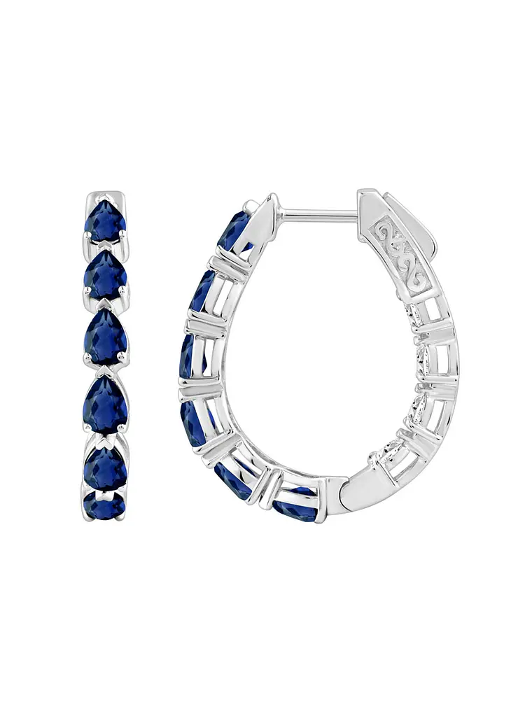 Aros Argollas Zafiros y Diamantes Dentro y Fuera Oro Blanco 18K 1