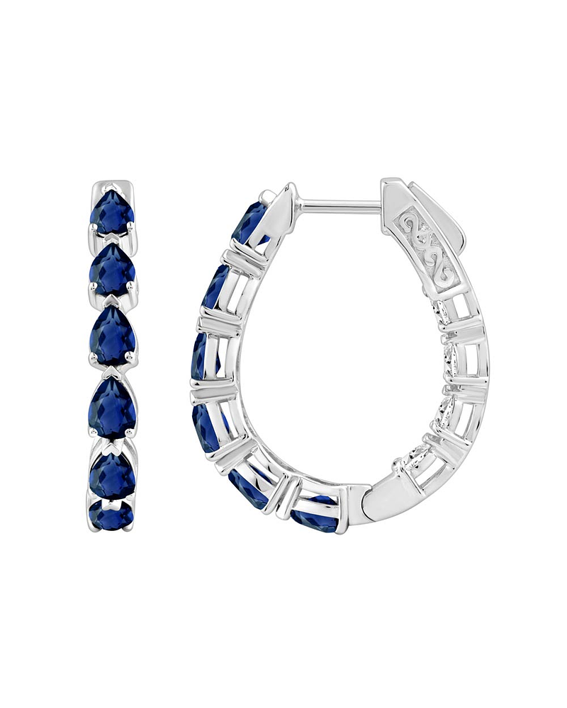 Aros Argollas Zafiros y Diamantes Dentro y Fuera Oro Blanco 18K