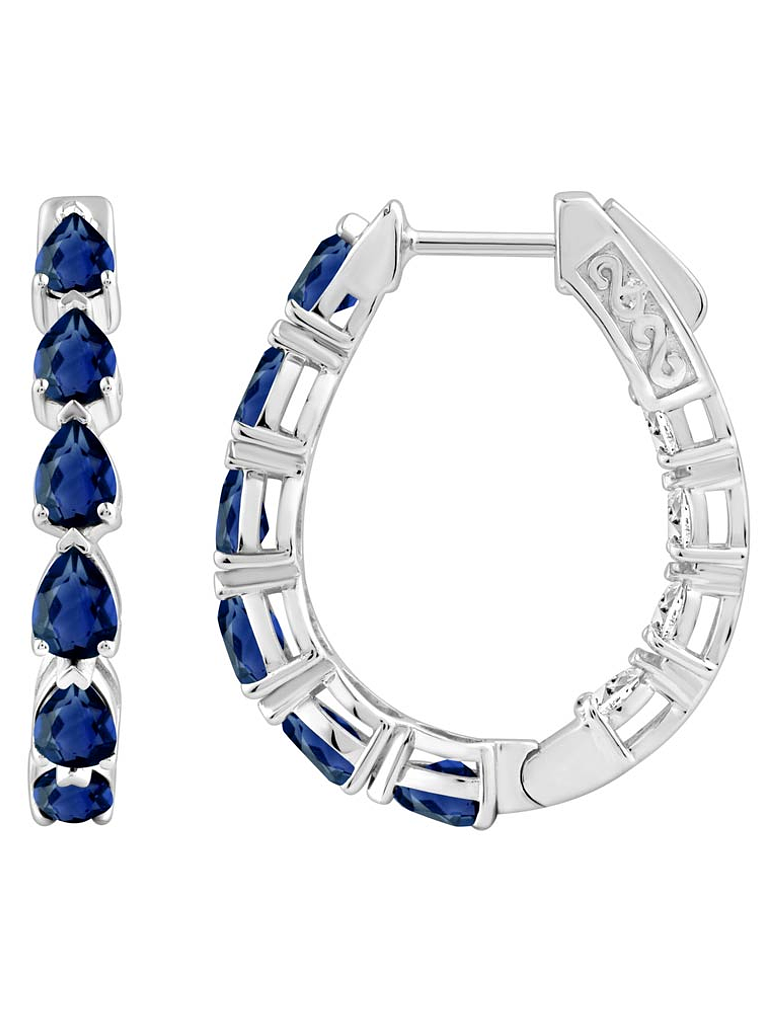 Aros Argollas Zafiros y Diamantes Dentro y Fuera Oro Blanco 18K 1