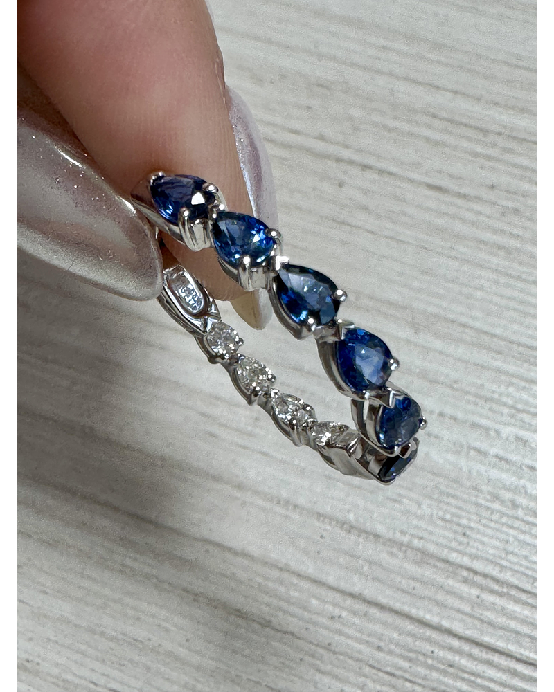 Aros Argollas Zafiros y Diamantes Dentro y Fuera Oro Blanco 18K