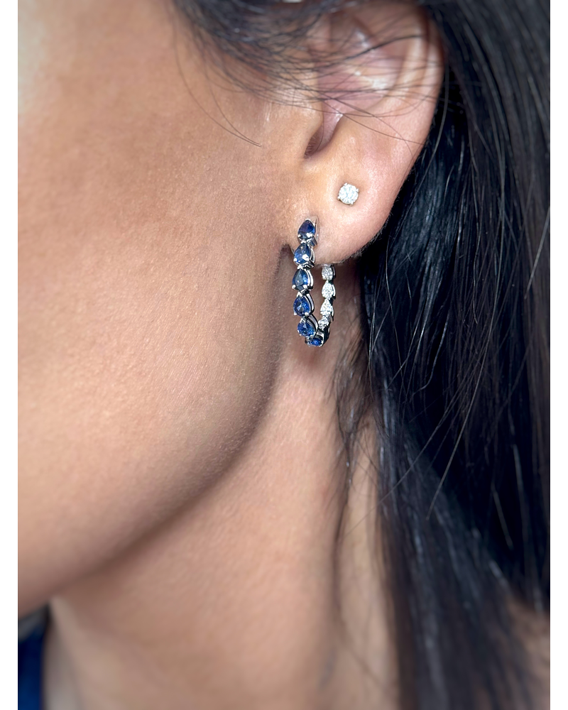 Aros Argollas Zafiros y Diamantes Dentro y Fuera Oro Blanco 18K