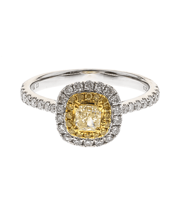 Anillo Solitario Diamante Fancy Yellow Natural Oro Blanco 18K