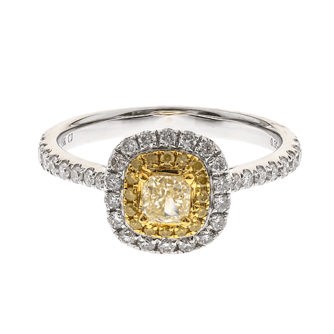 Anillo Solitario Diamante Fancy Yellow Natural Oro Blanco 18K