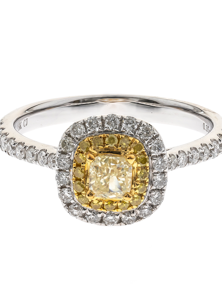 Anillo Solitario Diamante Fancy Yellow Natural Oro Blanco 18K 1