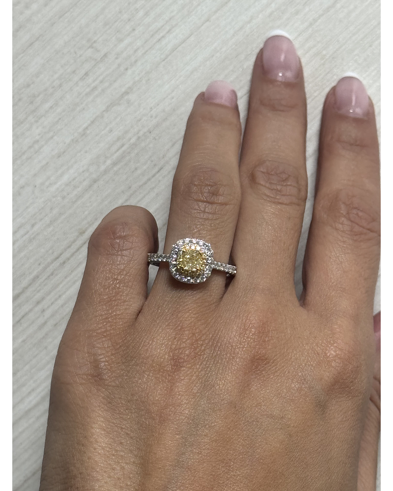Anillo Solitario Diamante Fancy Yellow Natural Oro Blanco 18K