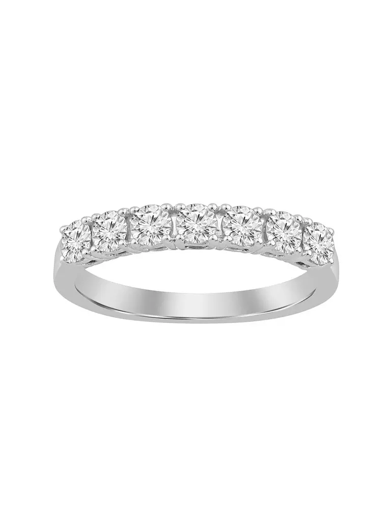 Anillo Medio Cintillo 7 Diamantes Naturales en Oro Blanco 18K 1