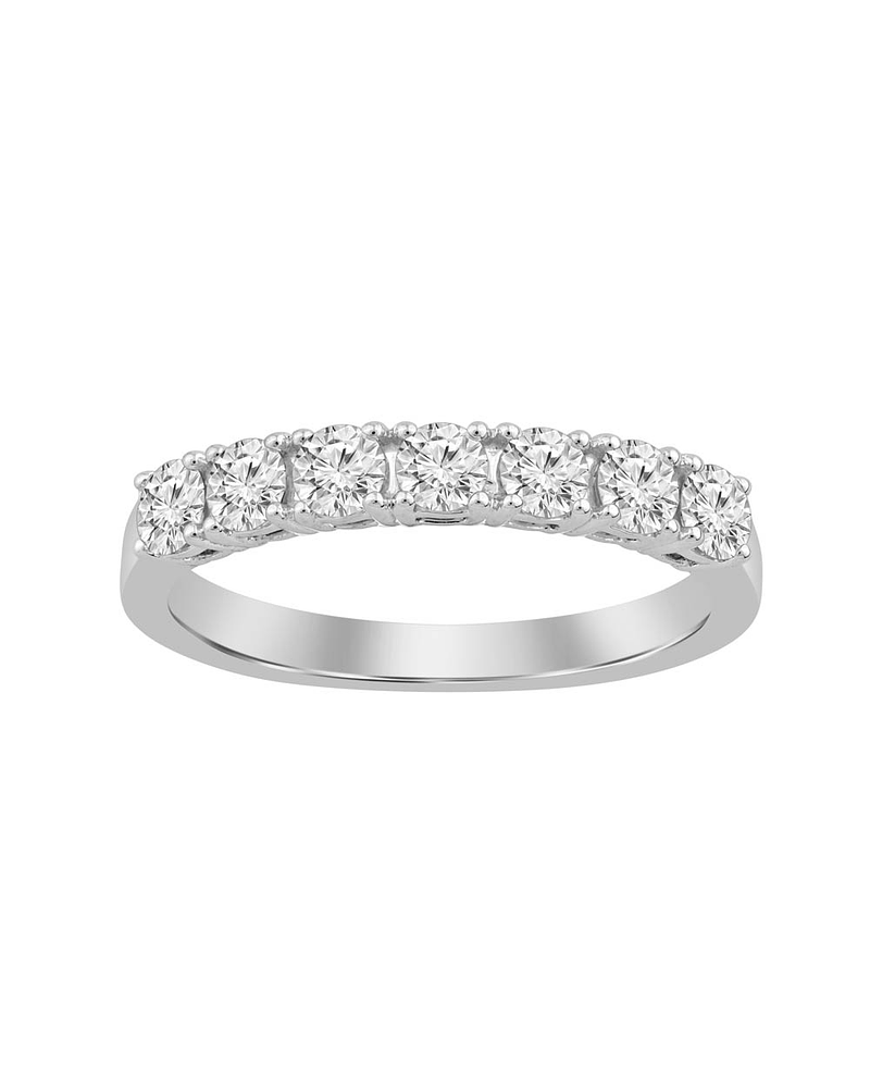 Anillo Medio Cintillo 7 Diamantes Naturales en Oro Blanco 18K