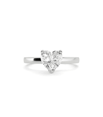 Anillo Solitario Diamante Natural Corte Corazón en Platino