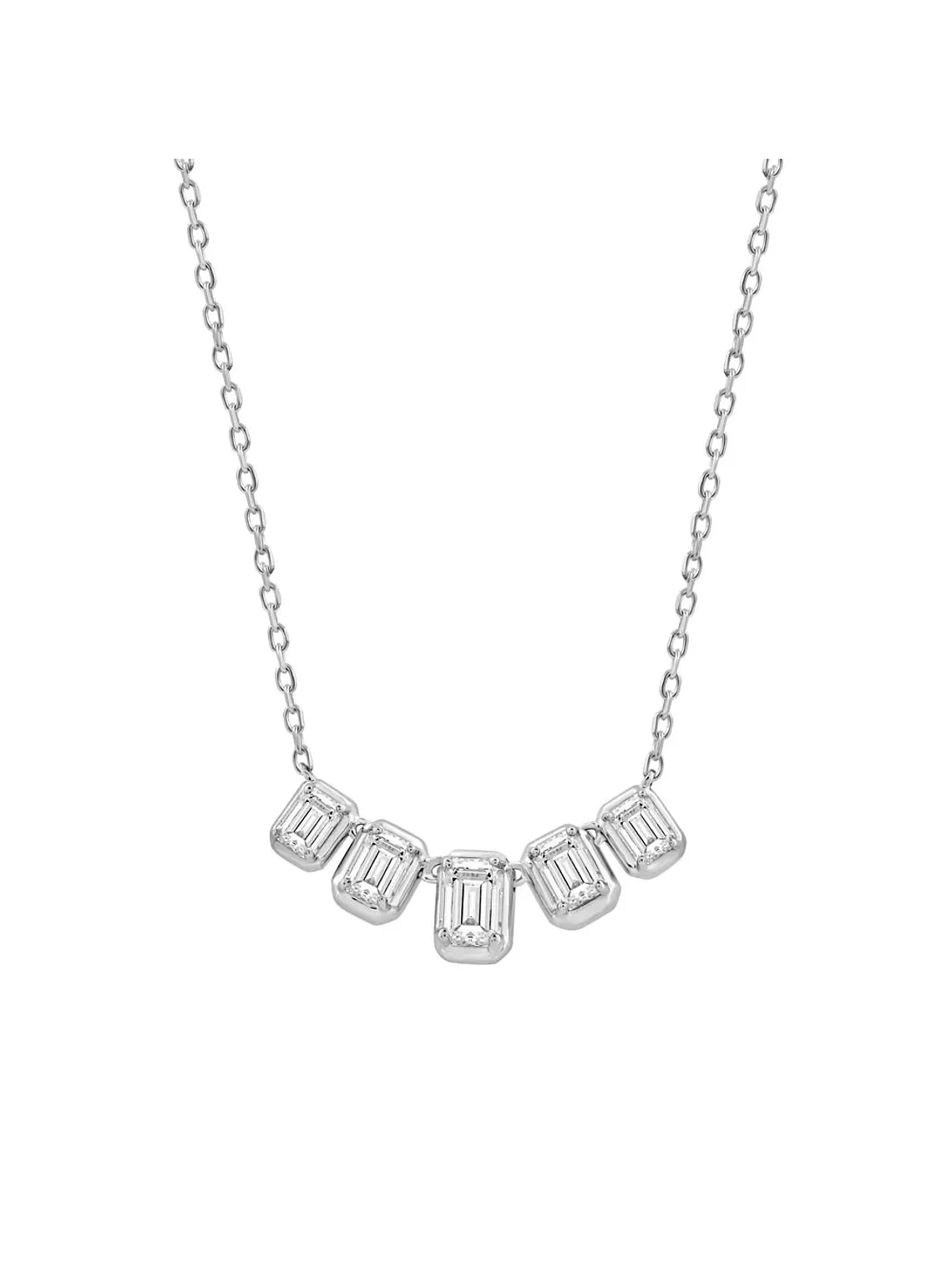 Exclusivo Collar 5 Diamantes Baguette Naturales en Oro Blanco 18K 1