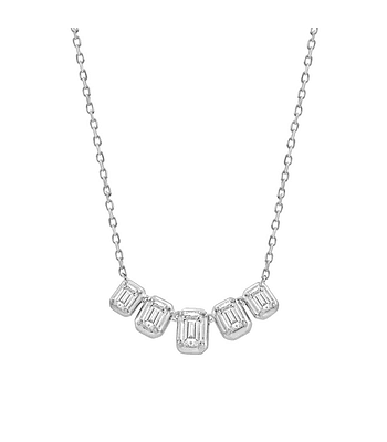Exclusivo Collar 5 Diamantes Baguette Naturales en Oro Blanco 18K