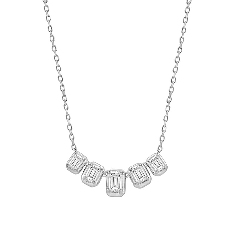 Exclusivo Collar 5 Diamantes Baguette Naturales en Oro Blanco 18K