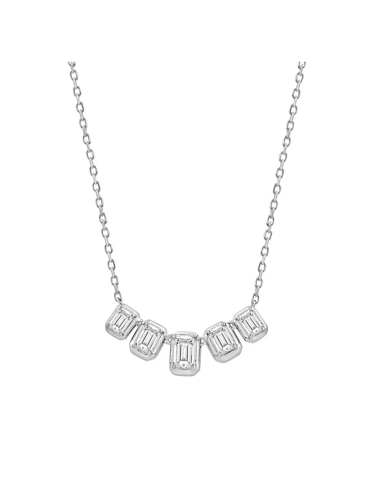 Exclusivo Collar 5 Diamantes Baguette Naturales en Oro Blanco 18K 1