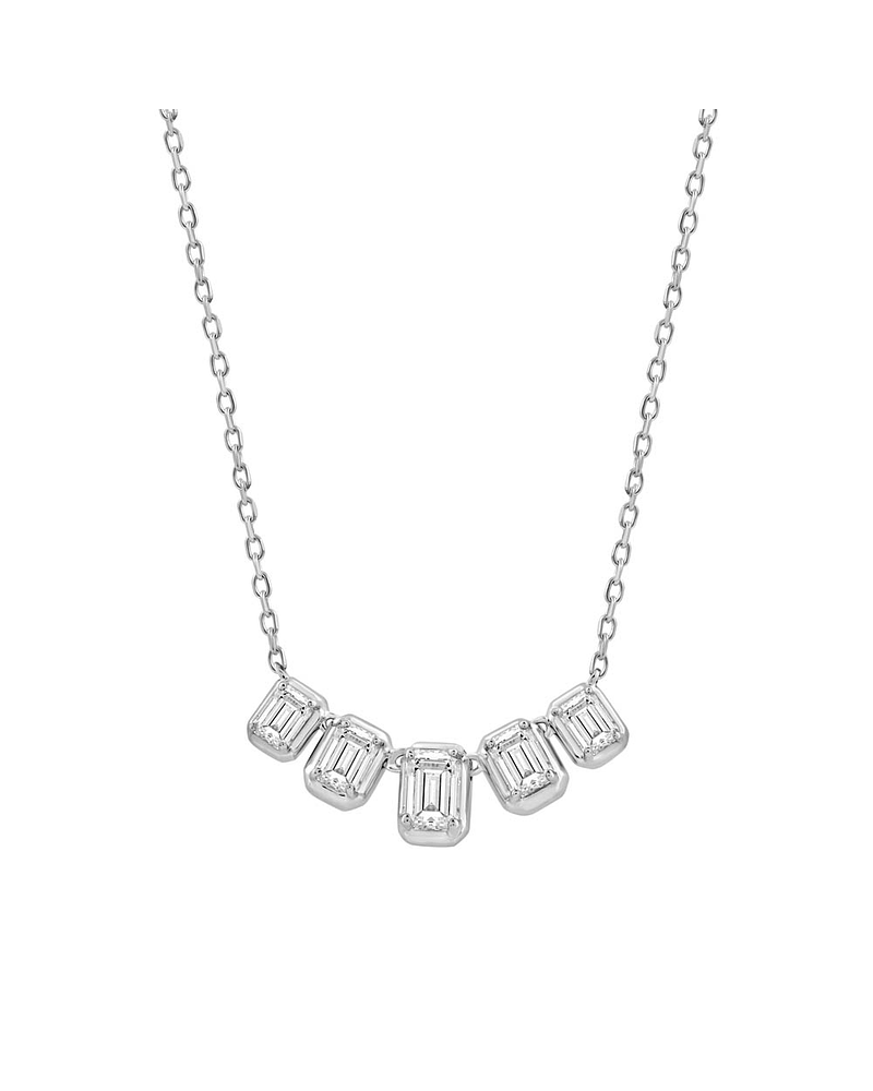 Exclusivo Collar 5 Diamantes Baguette Naturales en Oro Blanco 18K