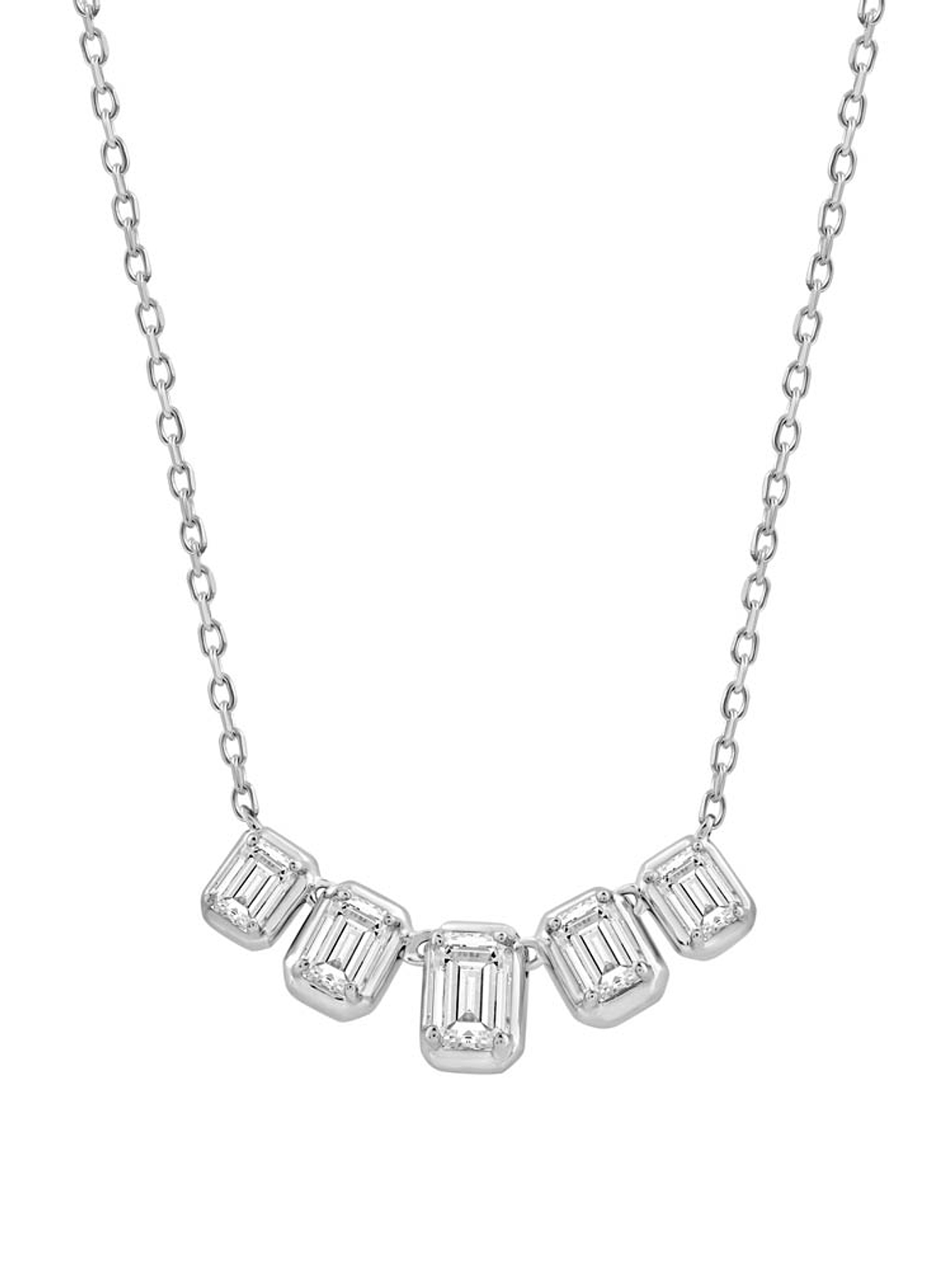 Exclusivo Collar 5 Diamantes Baguette Naturales en Oro Blanco 18K 1