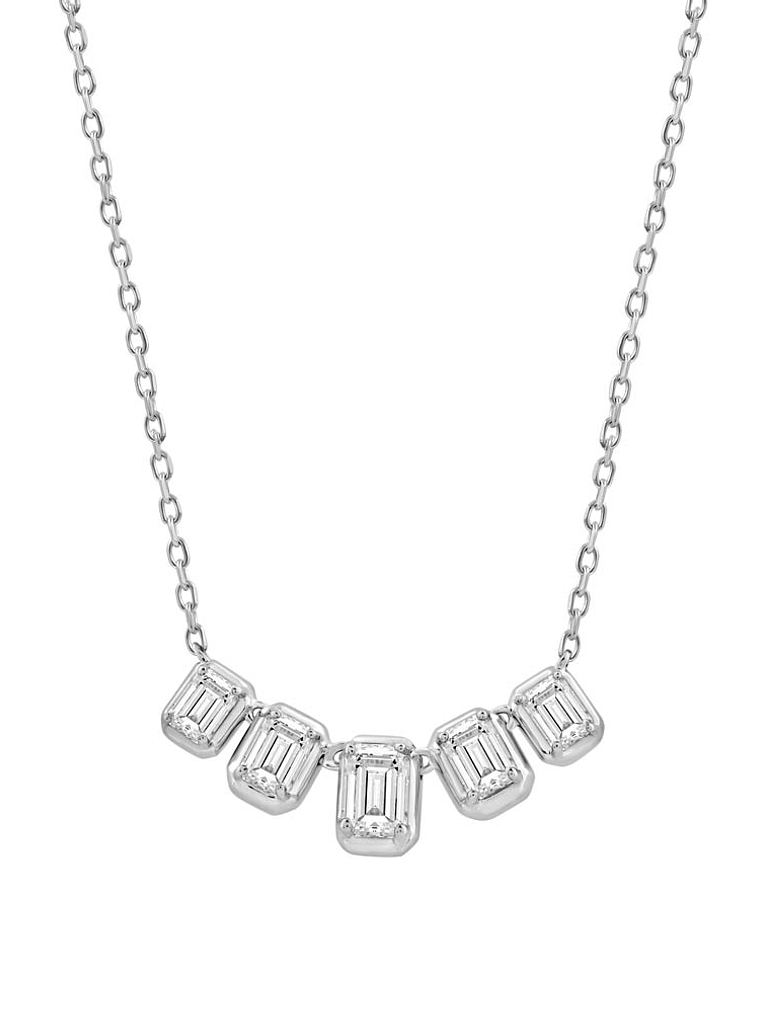 Exclusivo Collar 5 Diamantes Baguette Naturales en Oro Blanco 18K 1