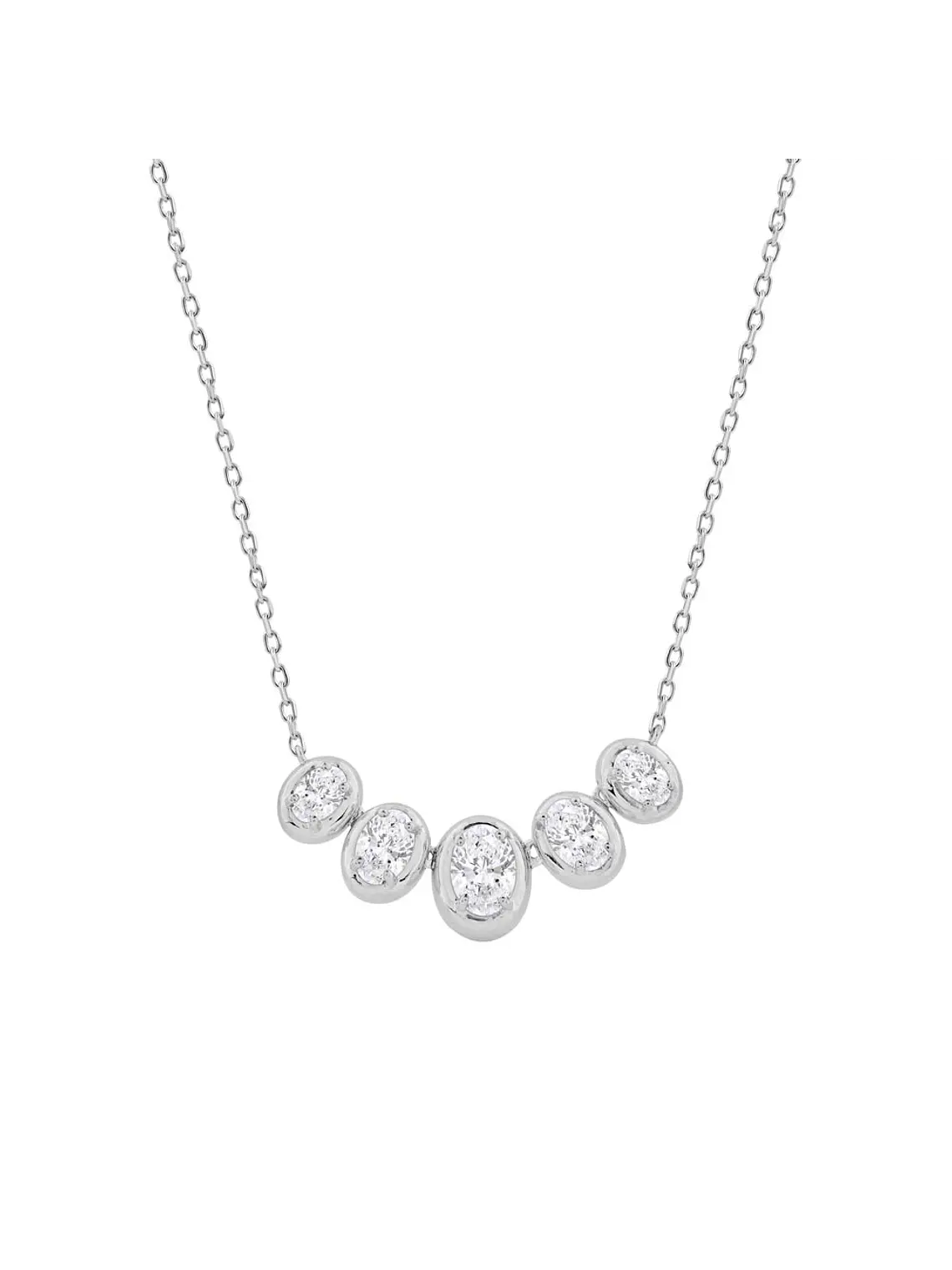 Exclusivo Collar 5 Diamantes Ovalados Naturales en Oro Blanco 18K 1