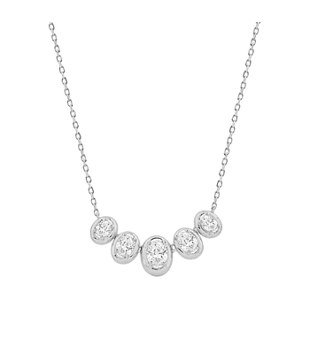 Exclusivo Collar 5 Diamantes Ovalados Naturales en Oro Blanco 18K