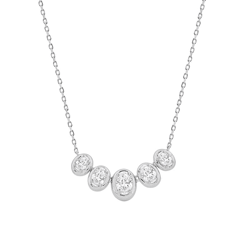Exclusivo Collar 5 Diamantes Ovalados Naturales en Oro Blanco 18K