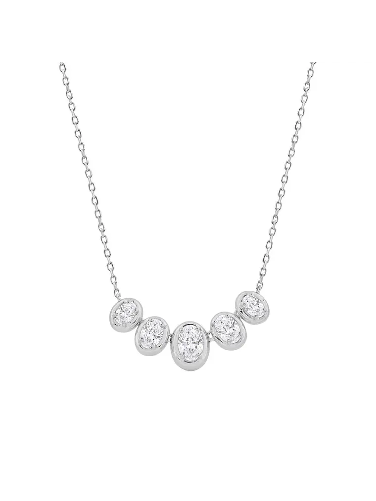 Exclusivo Collar 5 Diamantes Ovalados Naturales en Oro Blanco 18K 1
