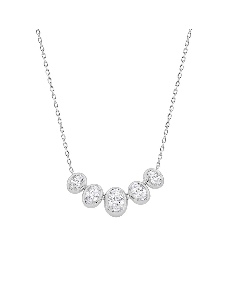 Exclusivo Collar 5 Diamantes Ovalados Naturales en Oro Blanco 18K