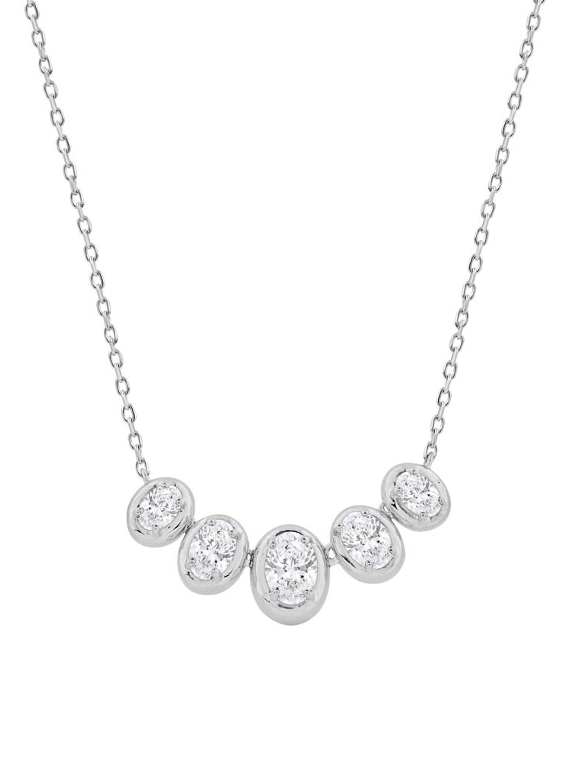 Exclusivo Collar 5 Diamantes Ovalados Naturales en Oro Blanco 18K 1