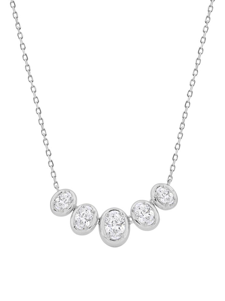 Exclusivo Collar 5 Diamantes Ovalados Naturales en Oro Blanco 18K 1