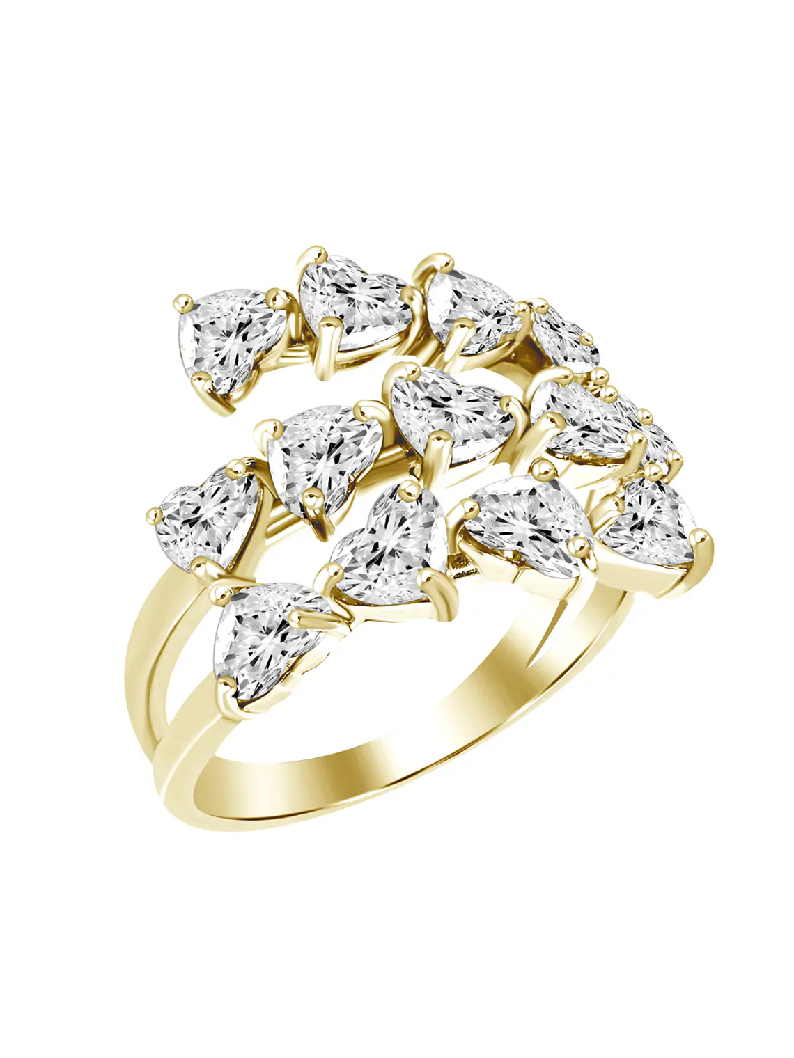 Anillo Cintillo Triple Diamantes corte Corazón en Oro Amarillo 18K 1
